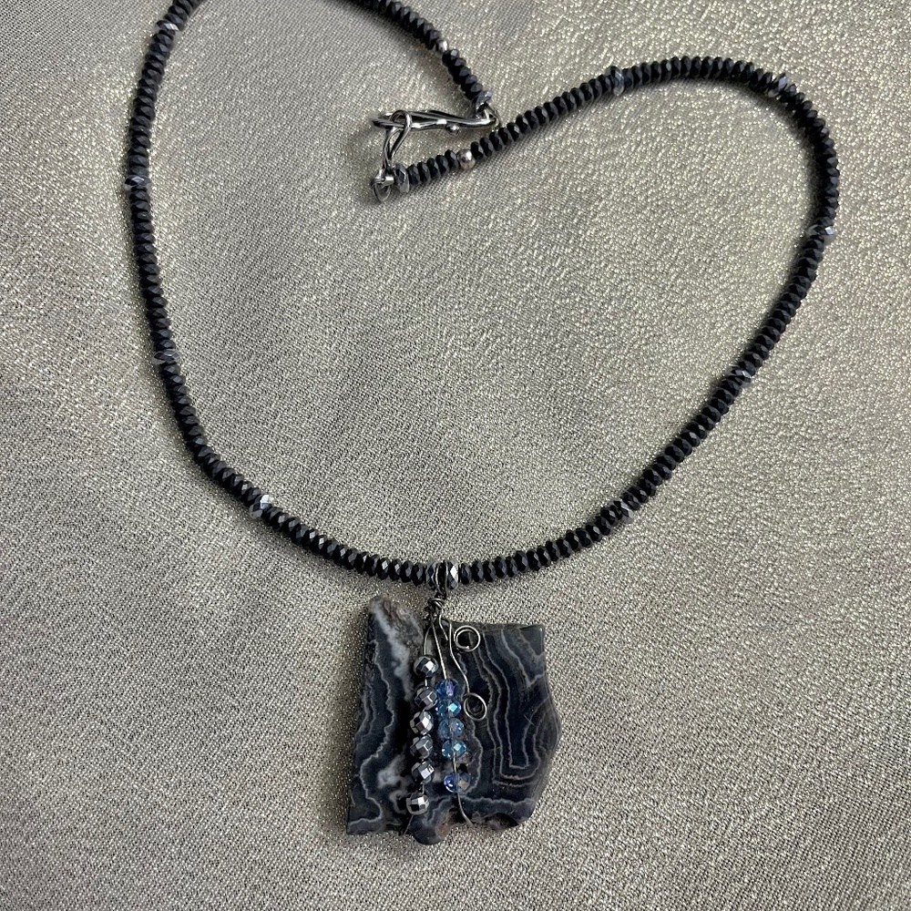 18” Hematite Natural stone Jasper necklace choker ss